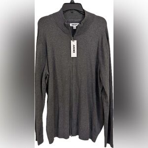 NWT DKNY full zip charcoal heather sweater, 81% viscose,
19% nylon, size XL